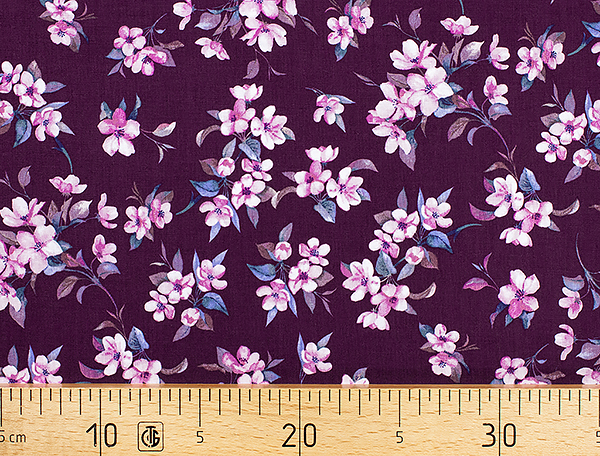 Ткань Gütermann Blooms (веточки с мелкими цветами на баклажановом) 