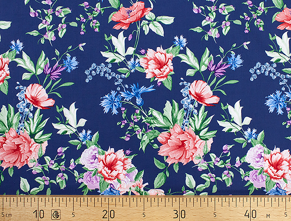 Ткань Gütermann Blooms (крупные букеты цветов на синем) 