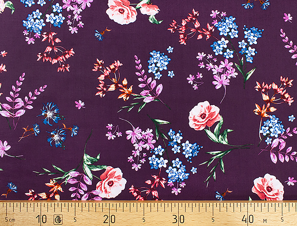 Ткань Gütermann Blooms (разнообразные цветы на баклажановом) 