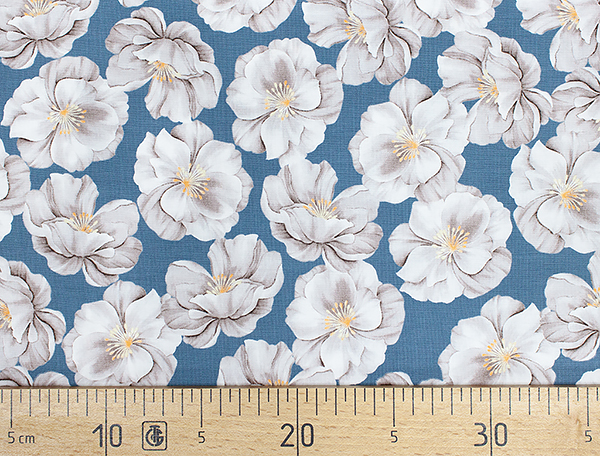 Ткань Gütermann Cosy Mood (белые цветы на серо-синем) 