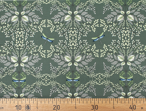 Ткань Gütermann Natural Beauty (цветы и стрекозы на оливковом) 