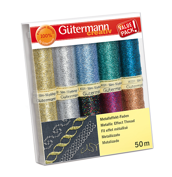 Набор ниток Gütermann Metallic Effect 10 катушек по 50м Нитки-металлик с люрексом.