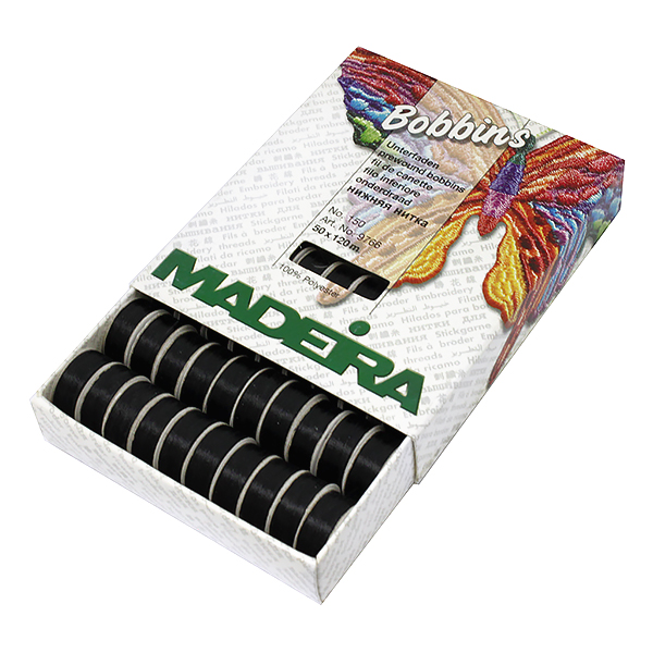 Нитки Madeira Bobbins №150 (120м на шпуле) 50 шт черные 