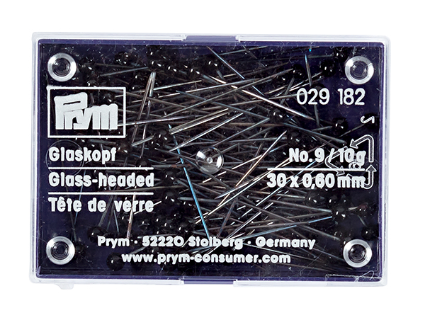 Булавки термостойкие с черными стеклянными головками 30х0,6мм в коробке 10г 