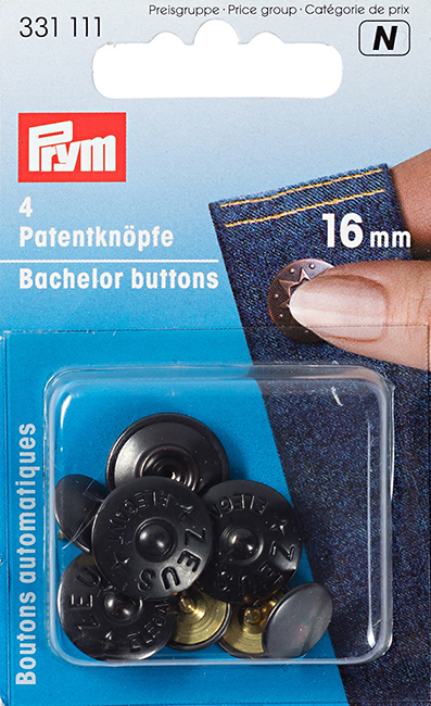 Кнопки "Холостяк" с острым стержнем черные 16mm (8шт) 