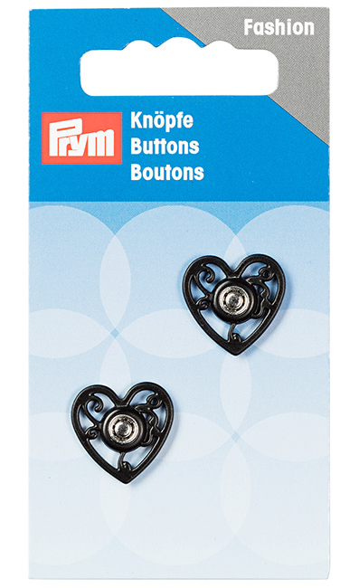 Пришивные кнопки Сердце 18мм (2 шт) черные 