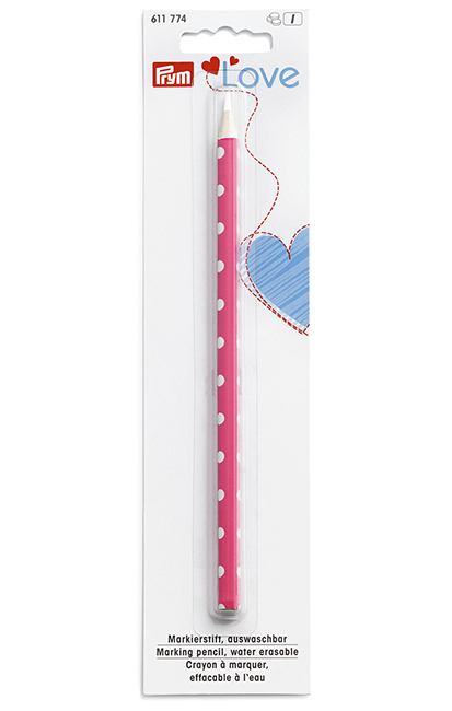 Маркировочный белый карандаш Prym Love, розовый в горох (следы удаляются водой) 