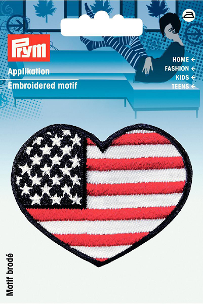 Аппликация Сердце/флаг синий/красный/белый 69х54мм 