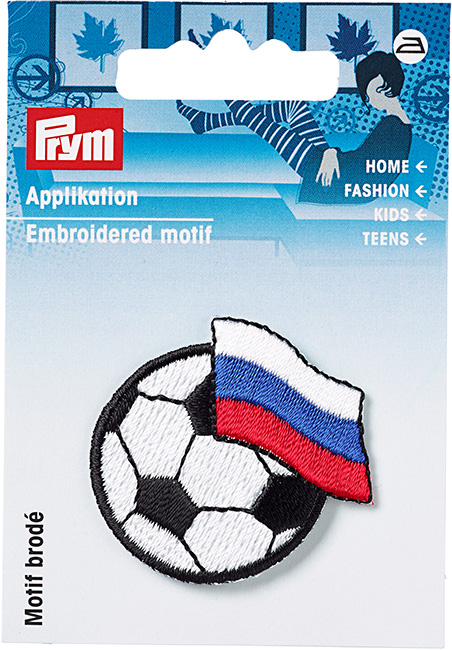 Аппликация Футбольный мяч с флагом России 35х35мм 