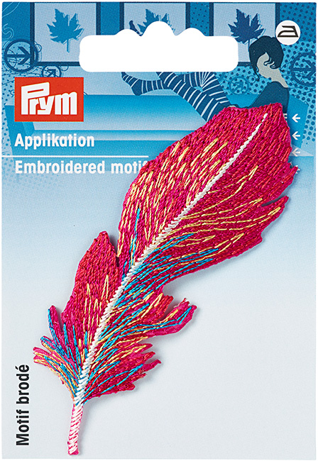 Аппликация Перо красное/разноцветное 85мм 
