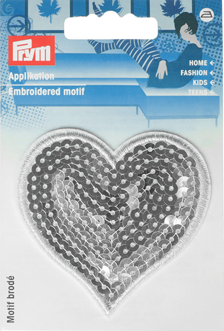Аппликация Сердце серебристое из пайеток 70х67мм 