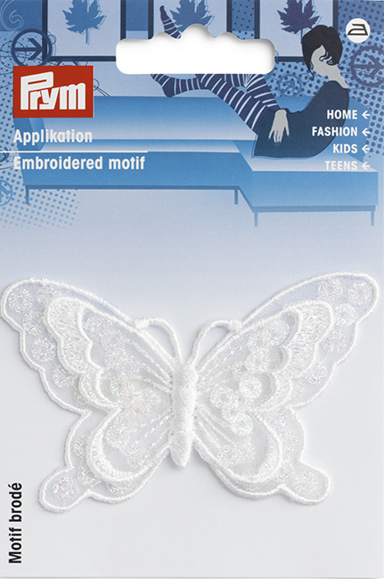 Аппликация Бабочка прозрачная белая с вышивкой 45х80мм 