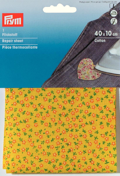 Ткань термоклеевая (хлопок) для заплаток 40х10 см цветы желтый/цветной 