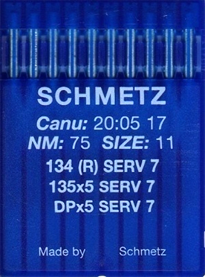 Иглы промышленные универсальные Schmetz DPx5 SERV7 №75 10 шт 