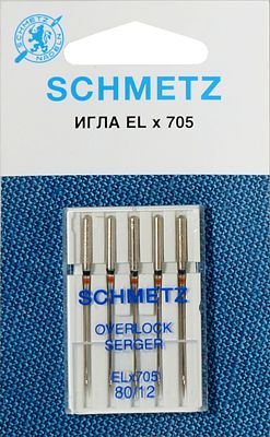 Иглы универсальные для коверлоков и плоскошовных машин №80 Schmetz ELx705 5 шт 